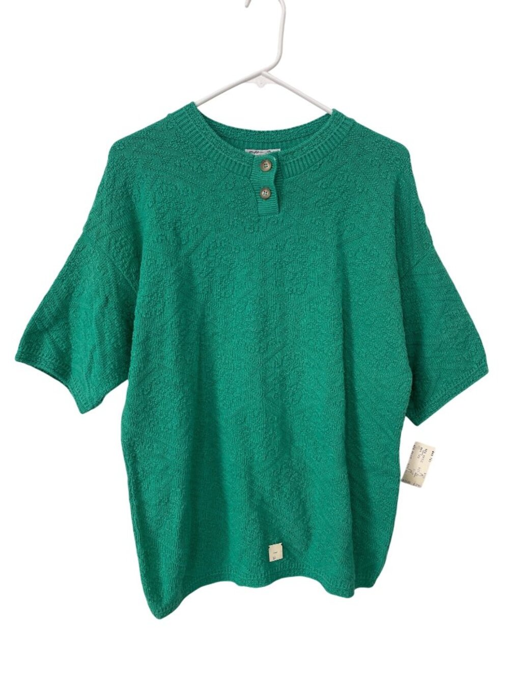 Vintage 80s College Point Henley Sweater Size Medium Textured Knit Deadstock NEW